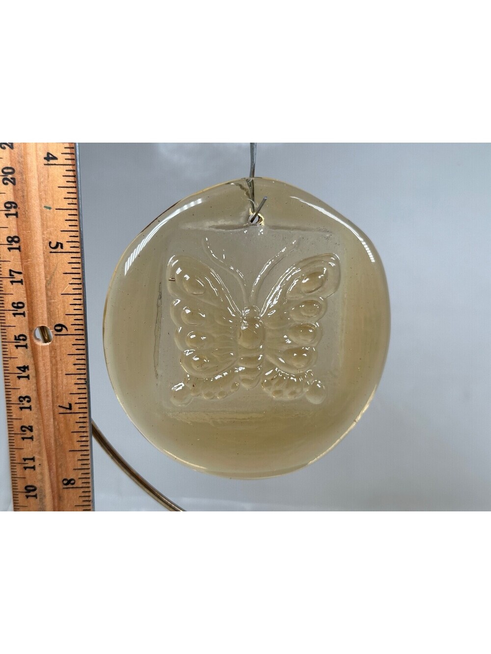 Vintage NOS Handmade Pressed Glass Suncatcher Ornament Hanging Butterfly Garden